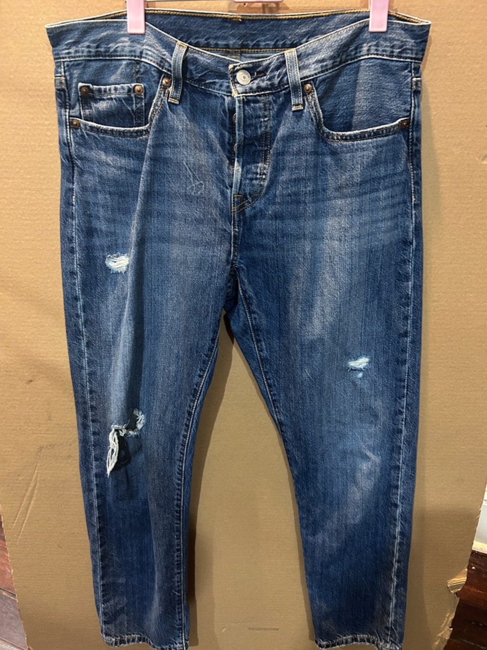 Levi's 501 Skinny Ankle Dark Blue Denim Jeans with Gold Stitching